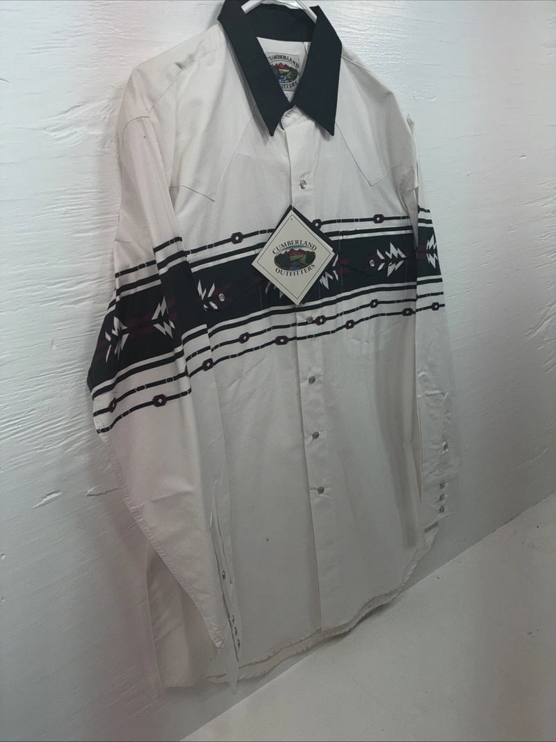 New Men’s Cumberland White Purple Western Long Sleeve Pearl Snap Large V-63