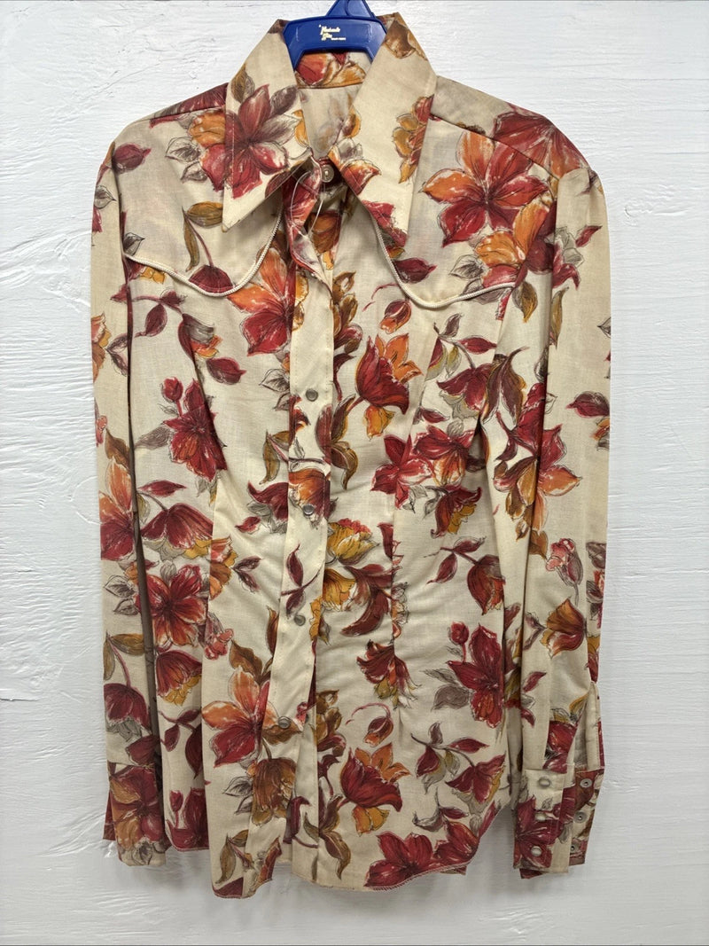 New Men’s Panhandle Floral Red Design Long Sleeve Pearl Snap XS J-58