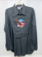 New Men’s ELY diamond Black Eagle Design Long Sleeve Pearl Snap 2XL H-38