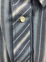 New Men’s White Horse Dark Blue Stripe Long Sleeve Pearl Snap 2XL H-46