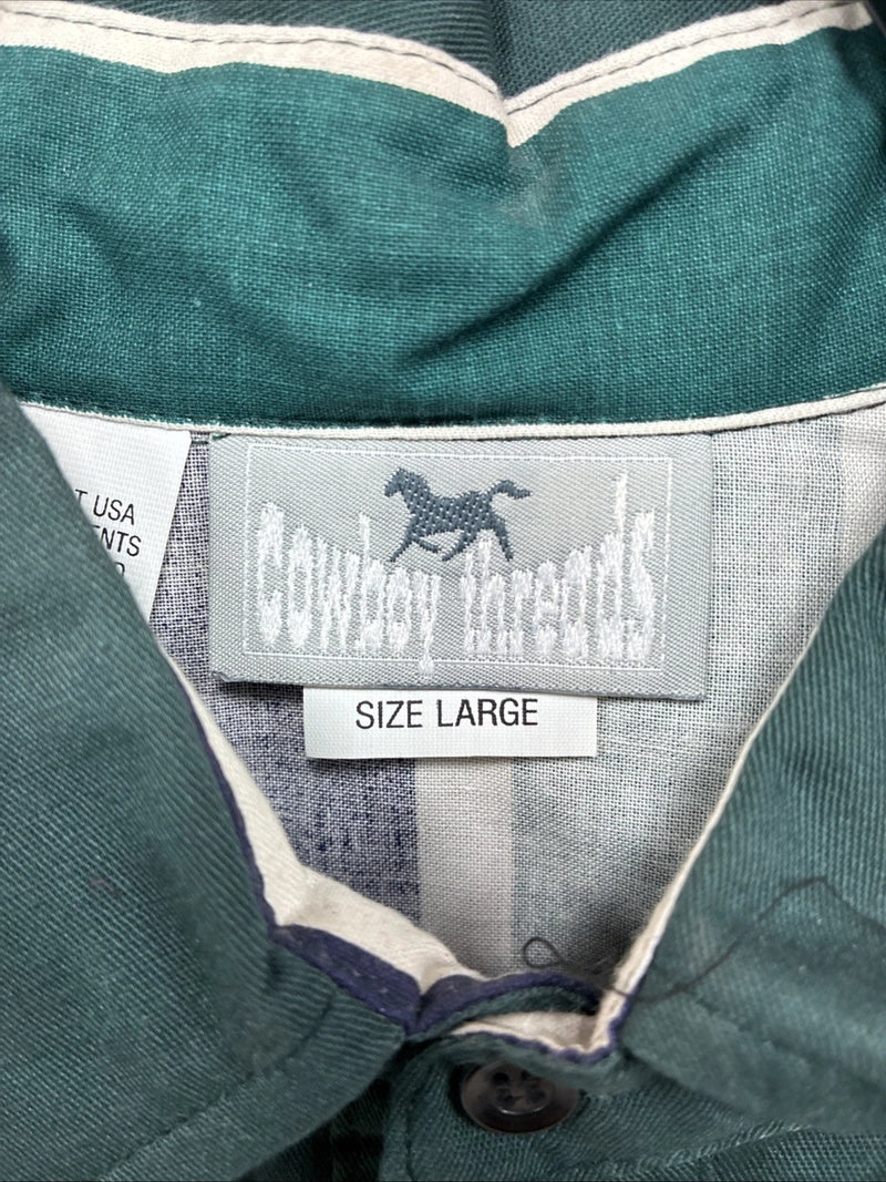 New Men’s Cowboy Threads Green Purple Short Sleeve Button Up Large Q-94