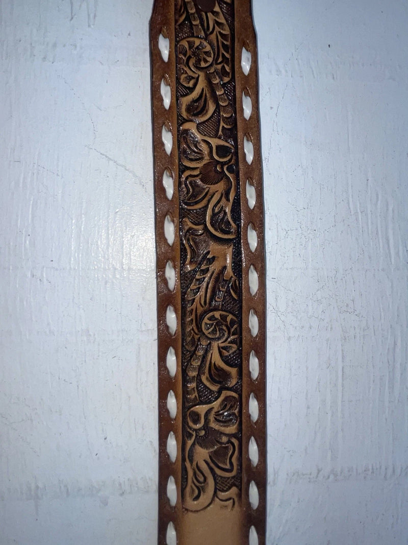 New Brown Genuine Leather Weaved And Tooled 30” Belt #203 JJ-94
