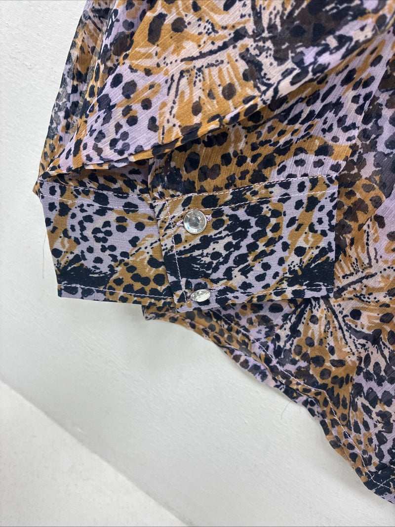 New Women’s Cumberland Purple Yellow Print Long Sleeve Pearl Snap 3XL GG-41
