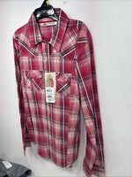 New Women’s Cumberland Pink Plaid Long Sleeve Pearl Snap Large GG-69