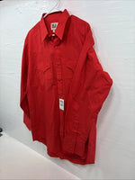 New Men’s ELY Cattleman Simple Red Long Sleeve Pearl Snap 17 X 34 XL T-3