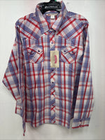 New Women’s Cumberland Pink Purple Plaid Long Sleeve Pearl Snap XL GG-60