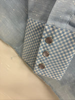 New Men’s DR Westerns Baby Blue Designed Long Sleeve Pearl Snap 10 Small J-50