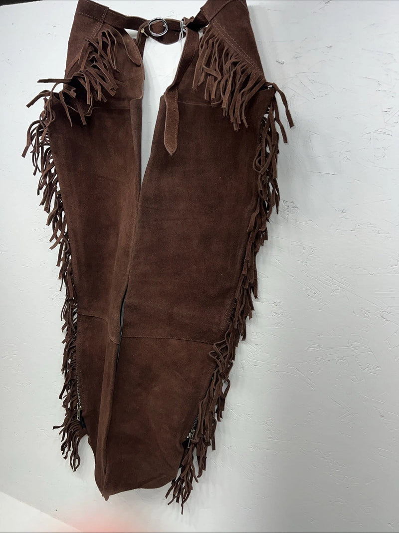 NOS Brown Show Western Chaps With Fringe Adjustable 44” Waist  I-61