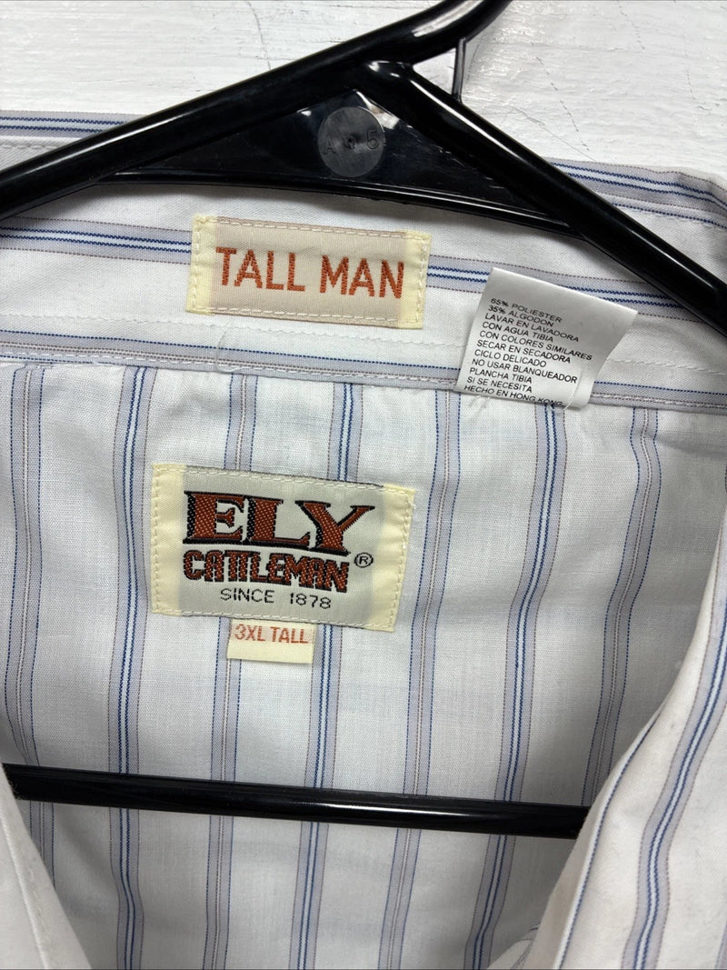 New Men’s ELY Cattleman White Stripe Like Short Sleeve Pearl Snap 3XL H-67