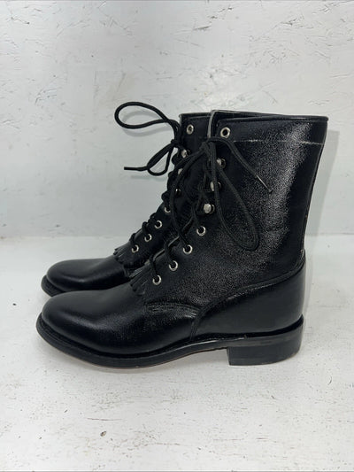 New Women’s Black Old West Lace Up Cowboy Boots. 060 6 D. 19-7