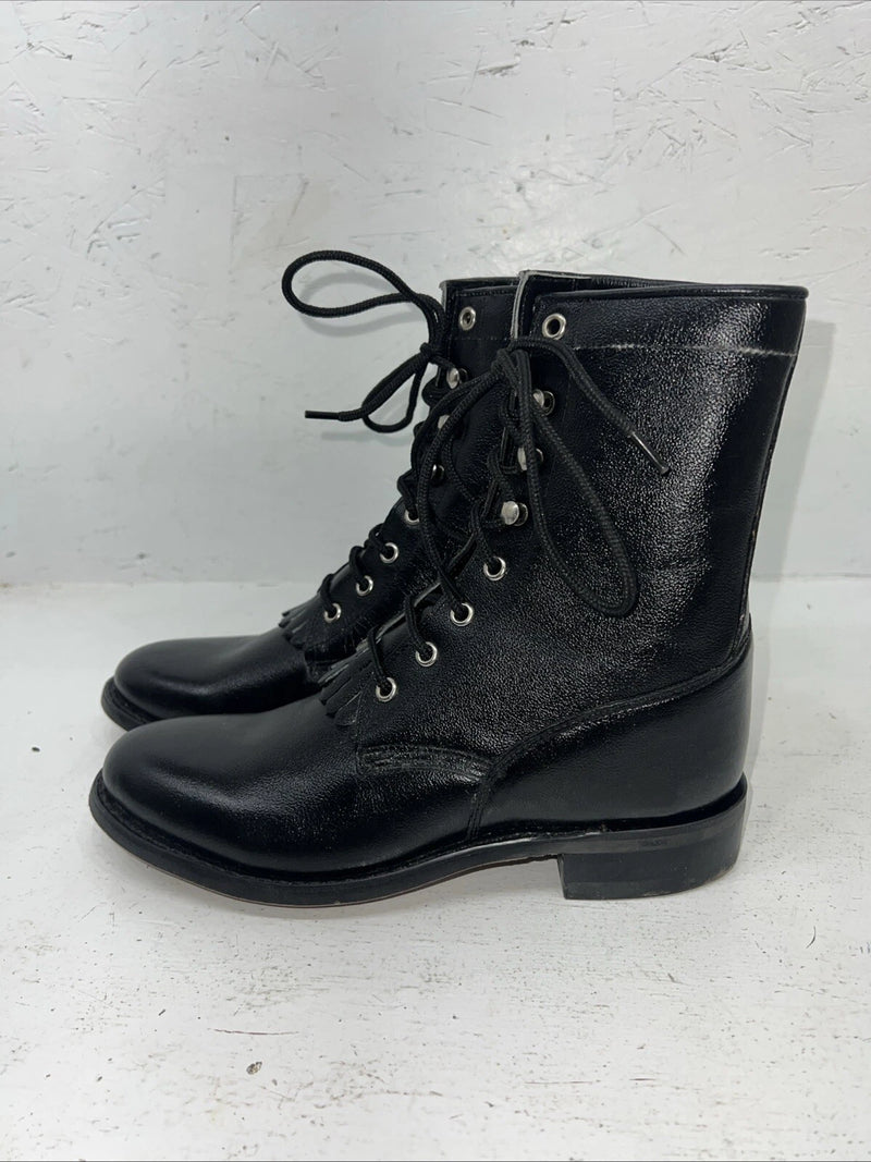 New Women’s Black Old West Lace Up Cowboy Boots. 060 6 D. 19-7