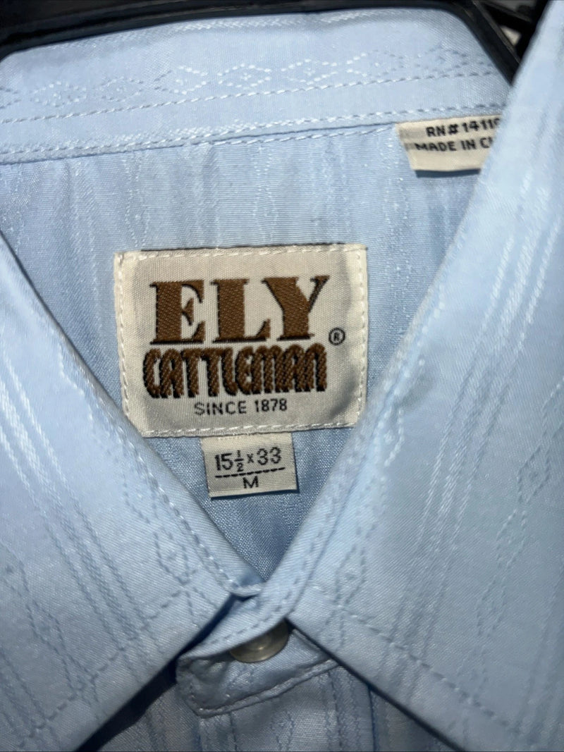 New Men’s Blue ELY cattleman Pearl Snap Long Sleeve Shirt. 15.5x33 M I-28