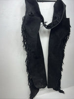 NOS Black Show Chaps With Fringe Adjustable Waist 46” I-69