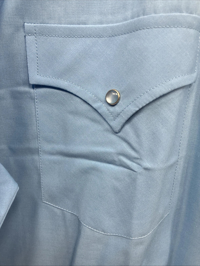 New Men’s ELY Cattleman Blue Western Short Sleeve Pearl Snap 18.5 2XL T-48