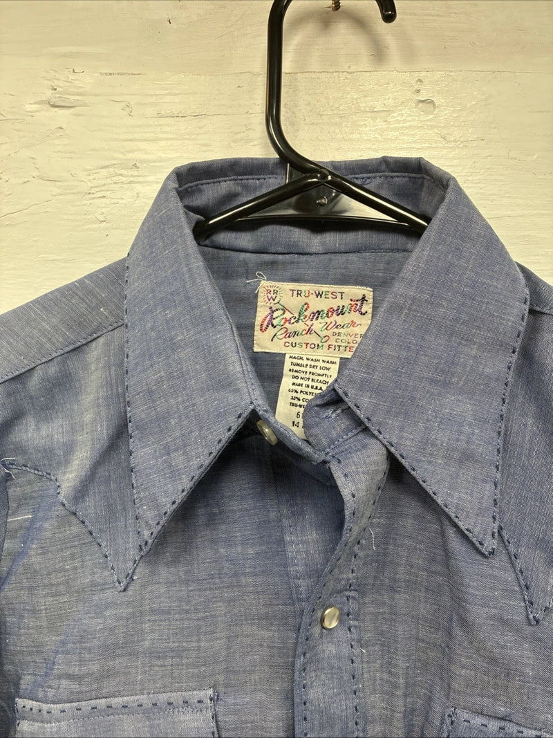 New Men’s Rocket mount Blue Jean Design Long Sleeve Pearl Snap Medium M-59