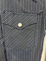 New Kids White Horse Blue Stripe Long Sleeve Pearl Snap Small DD-137