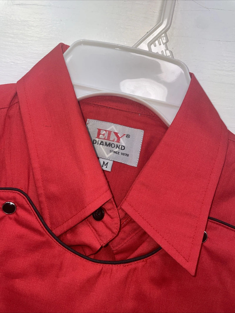 New Men’s ELY Diamond Red Long Sleeve Pearl Snap Medium B-122