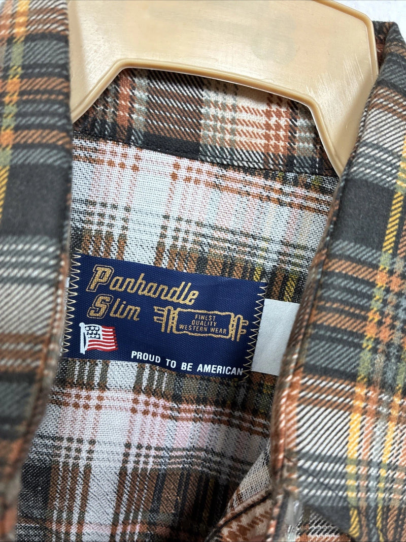 New Women’s Panhandle Slim Brown Plaid Long Sleeve Pearl Snap Size 34 MM-57