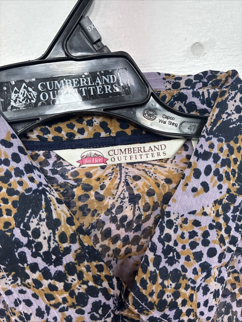 New Women’s Cumberland Purple Yellow Print Long Sleeve Pearl Snap 3XL GG-41