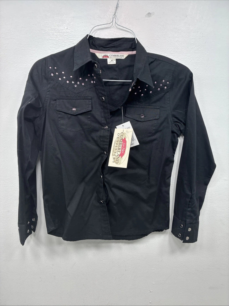 New Kids Cumberland Black Rhinestone Long Sleeve Pearl Snap Medium YY-19