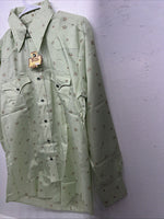 New Mens Green HbarC Ranchwear Pearl Snap Long Sleeve Shirt. Medium I-30