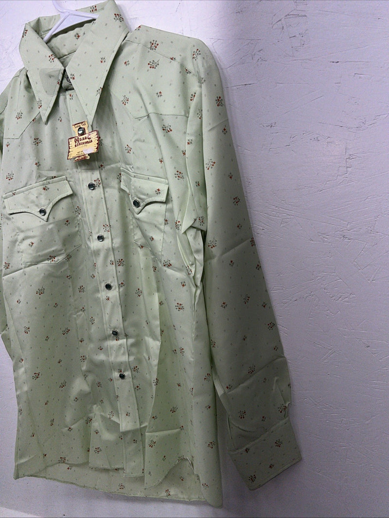 New Mens Green HbarC Ranchwear Pearl Snap Long Sleeve Shirt. Medium I-30