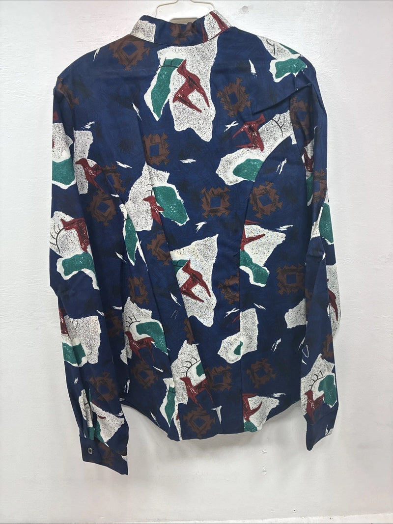 New Women’s Cowboy Threads Blue Design Long Sleeve Button Up Medium KK-23