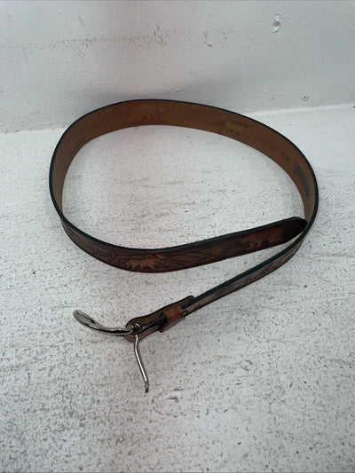 New Brown Genuine Leather Wildlife Tooled Belt 34” #6380 Z-7