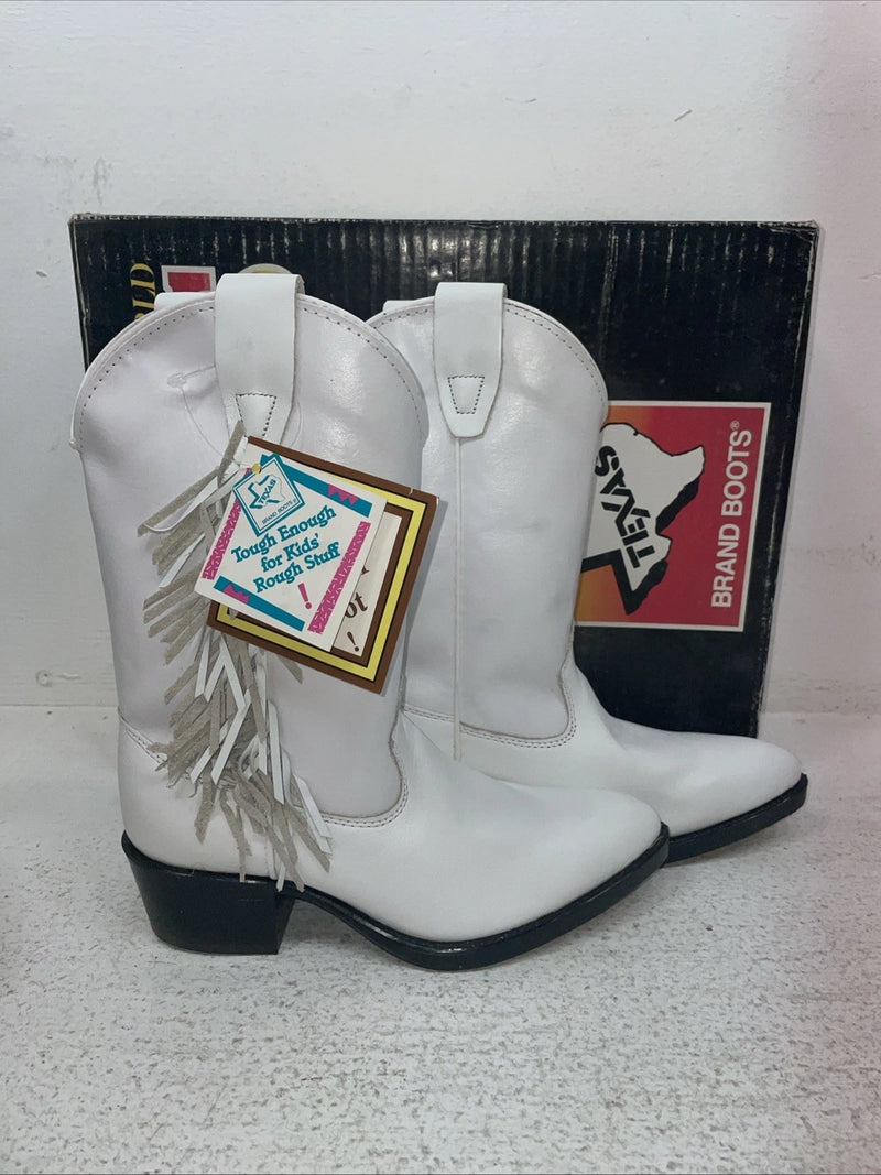 New Kids White With Fringe Texas Brand Cowboy Boots. C 2697 13.5 13 1/2 D. 23-90