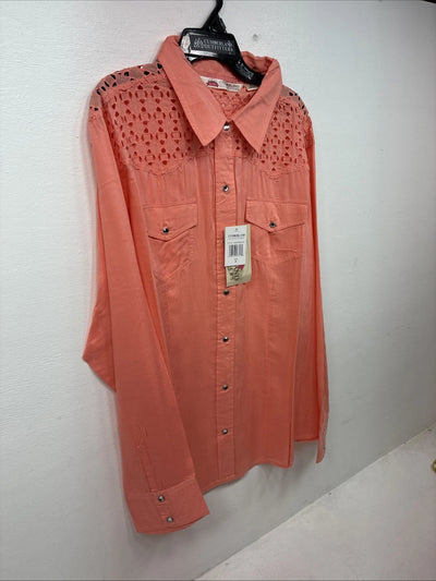 New Women’s Cumberland Pink Designed Long Sleeve Pearl Snap 2XL II-6