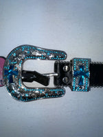 New Black Genuine Leather Blazin Roxx Blue Bling Cross S Belt #N3520401 Z-53