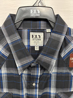 New Men’s ELY Cattleman Black Blue Flannel Long Sleeve Pearl Snap 4XL Tall E-88
