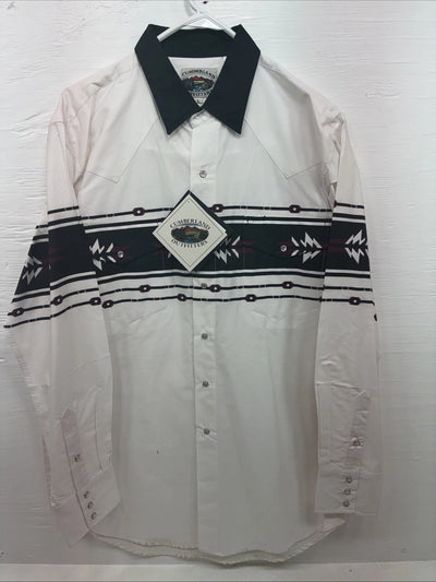 New Men’s Cumberland White Purple Western Long Sleeve Pearl Snap Large V-63