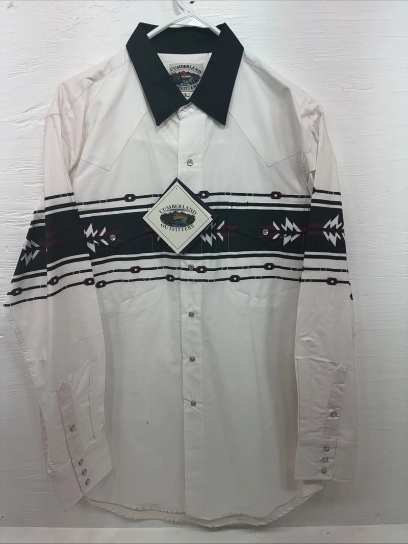New Men’s Cumberland White Purple Western Long Sleeve Pearl Snap Large V-63