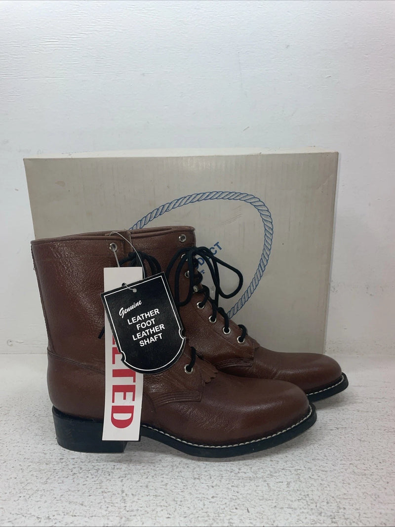New Youth Brown Lace Up A Jama Product Cowboy Boots.  Y 5117 G 5.5 5 1/2. 2-136
