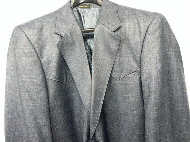 New Men’s Circle S Blue Plaid Suit Jacket 48R #25832 X-607