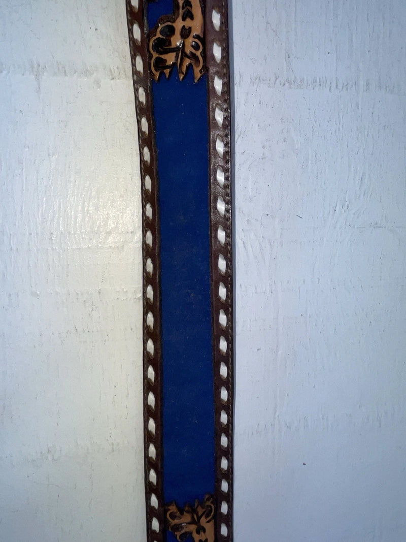 New Blue Genuine Leather Longhorn Tooled 30” Belt #82829 JJ-125