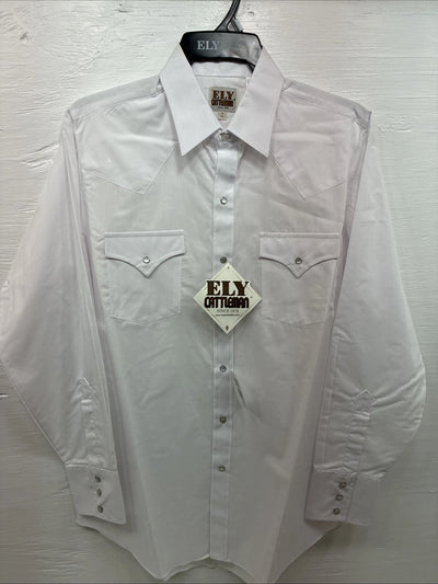 New Men’s ELY Cattleman Western White Long Sleeve Pearl Snap 16 Large V-48
