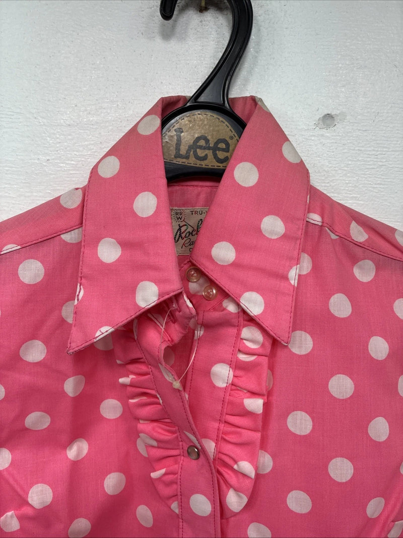 New Women’s Rockmount Pink Polkadot Long Sleeve Pearl Snap Size 30 YY-24