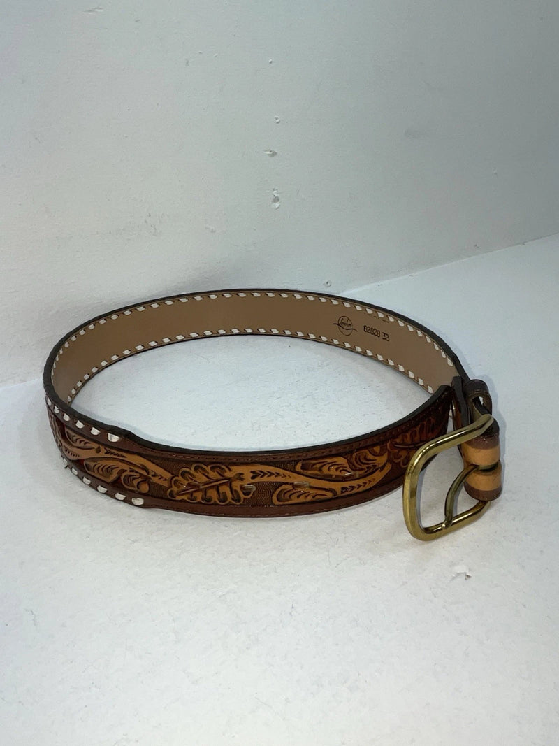 New Brown Genuine Leather Longhorn Tooled 32” Belt #82828 Z-92