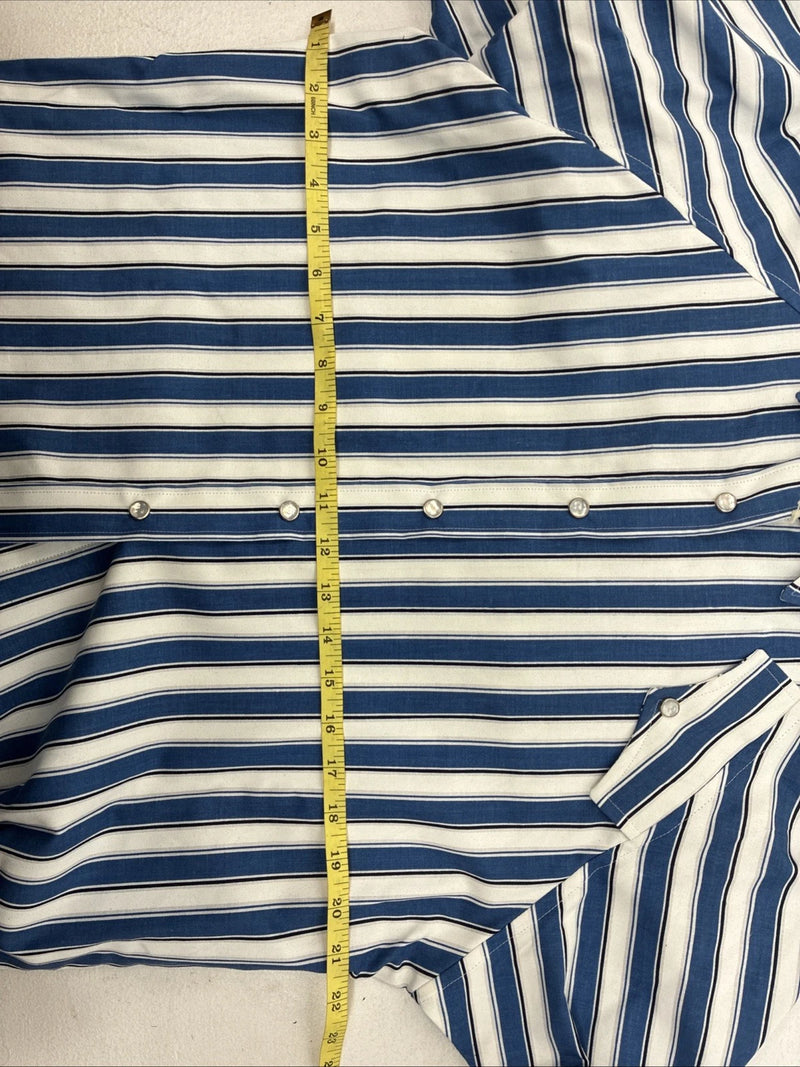 New Women’s H Bar C Blue Stripe Long Sleeve Pearl Snap Size 36 LL-57