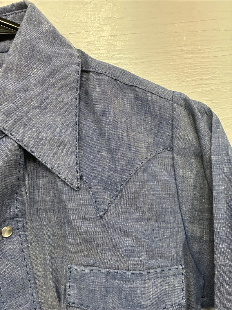 New Men’s Rocket mount Blue Jean Design Long Sleeve Pearl Snap Medium M-59