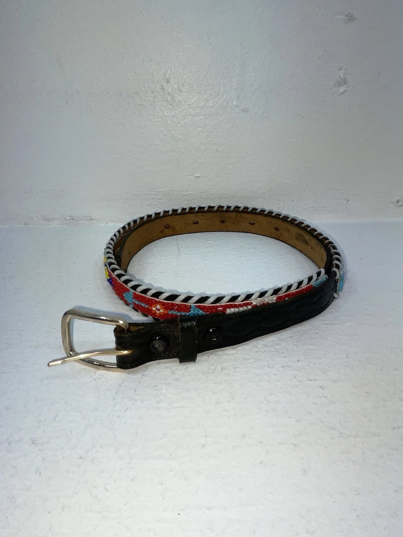 New Black Genuine Leather Beaded 30” Belt Z-64