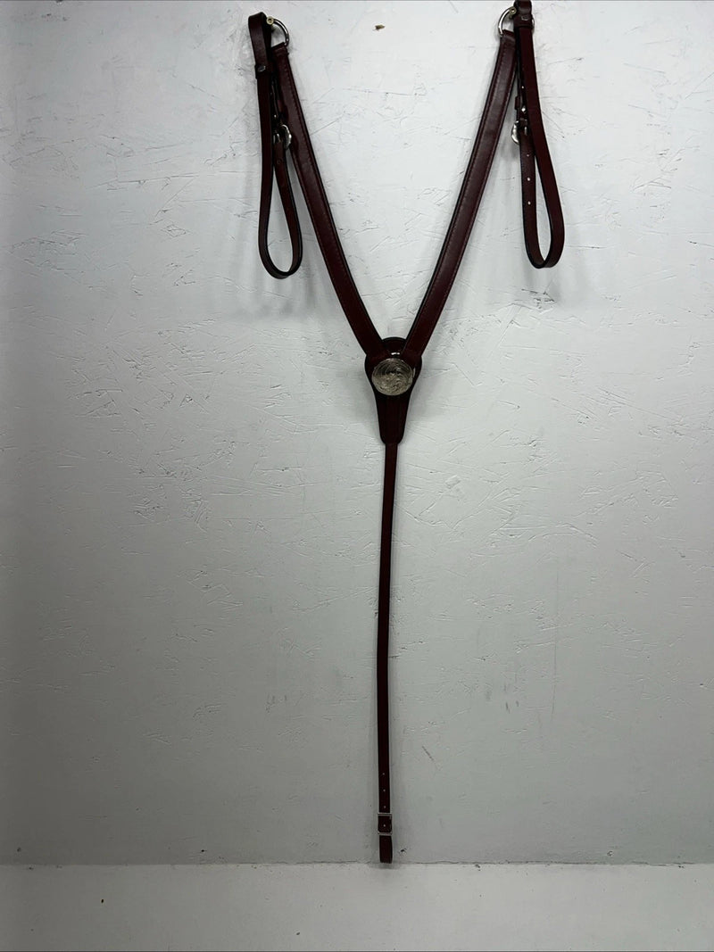 New Dark Oil Brown Genuine Leather Breatcollar With Metal Chest Piece Y-27
