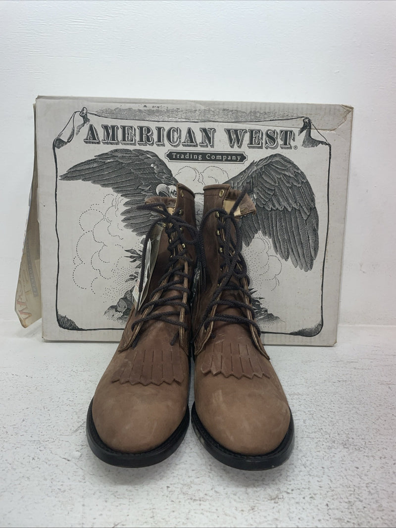 New Men’s Brown Lace Up American West Cowboy Boots. 6992 9 E W. 3-49