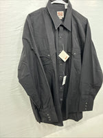 New Men’s ELY Cattleman Black Simple Long Sleeve Pearl Snap 17.5 X 35 XL J-29