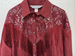 New Women’s Lila Smitty Burgundy Western Show Shirt With Fringe XL #332 UU-14