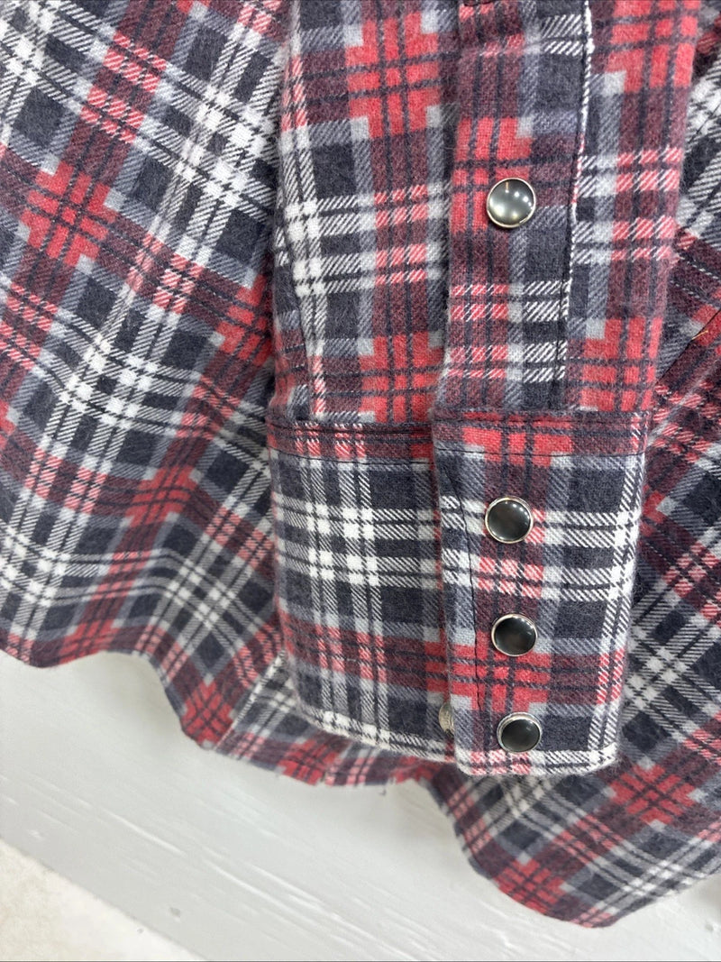 New Kids Panhandle Slim Red Plaid Long Sleeve Pearl Snap Size 12 CC-86