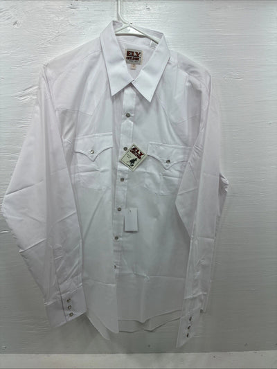New Men’s ELY Cattleman White Long Sleeve Pearl Snap 16.5 X 36 Large AA-70