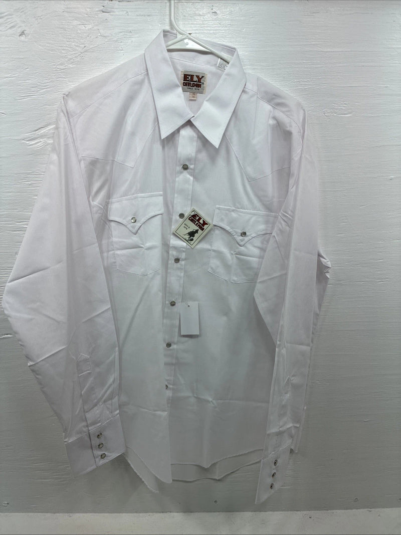 New Men’s ELY Cattleman White Long Sleeve Pearl Snap 16.5 X 36 Large AA-70